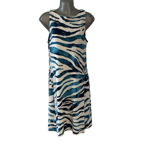 Tommy Bahama Petites Blue Zanzebra Sheath Dress Knee Length PS - Picture 2 of 7